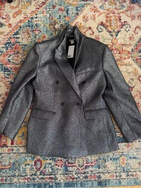 H&M Metallic Silver Double-Breasted Blazer & Skirt